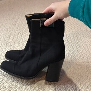 Miu Miu Black Heeled Boots with Silver Buckle